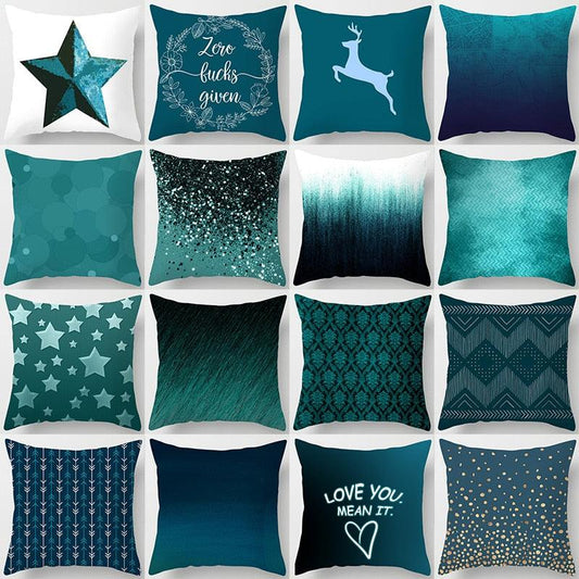 Trend Color Teal Blue Cushion Cover Polyester Geometric Teal Decorative Throw Pillows Covers For Couch Living Room Bedroom Pillow Cover Decorative Pillows Home Decoration Throw Pillowcase 45x45CM