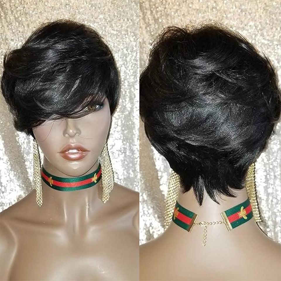 Trending Natural Color Short Bob Straight Human Wigs With Bangs Brazilian Virgin Hair Pixie Cut Wig Human Hair Wig For Black Women Gifts for Girlfriends