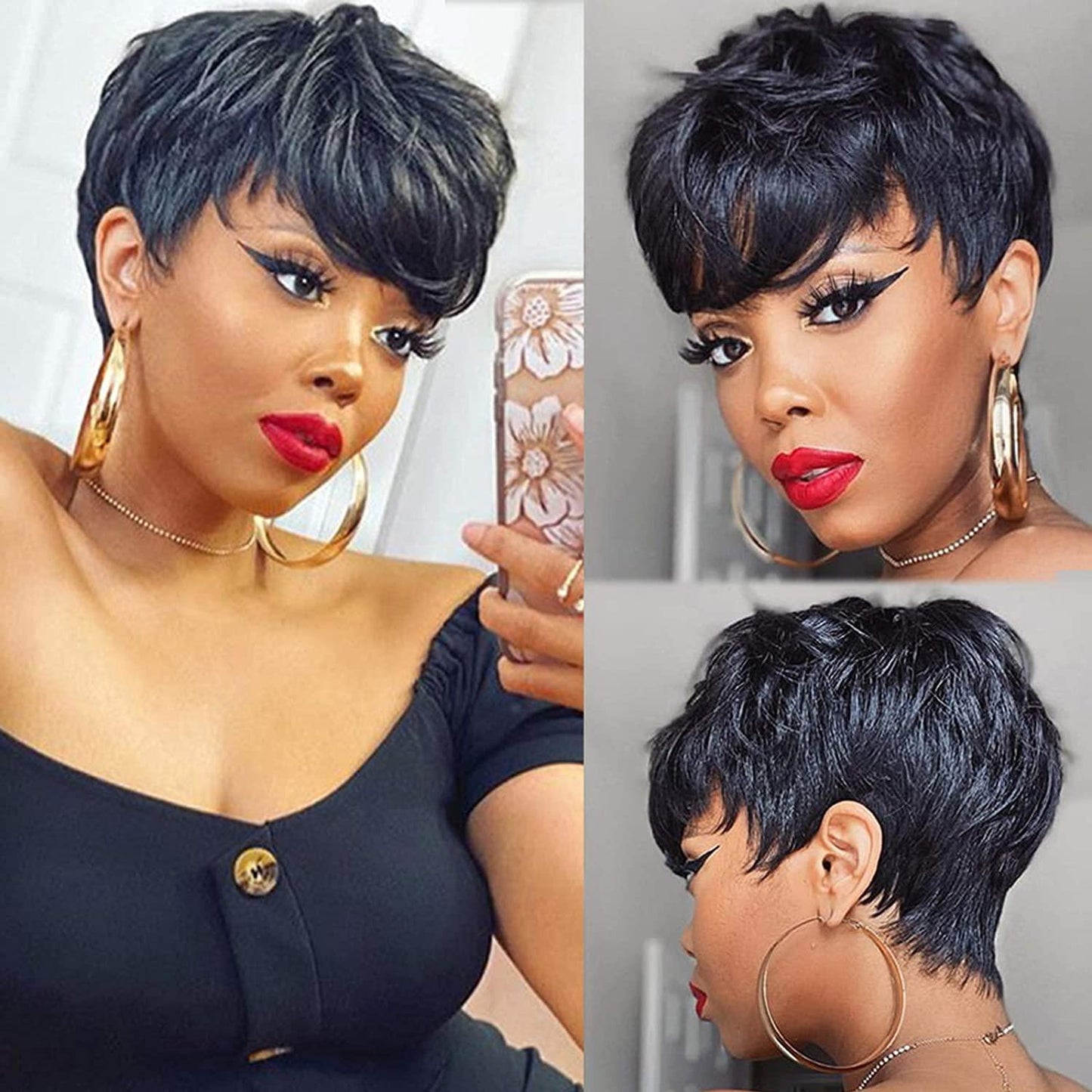 Trending Natural Color Short Bob Straight Human Wigs With Bangs Brazilian Virgin Hair Pixie Cut Wig Human Hair Wig For Black Women Gifts for Girlfriends
