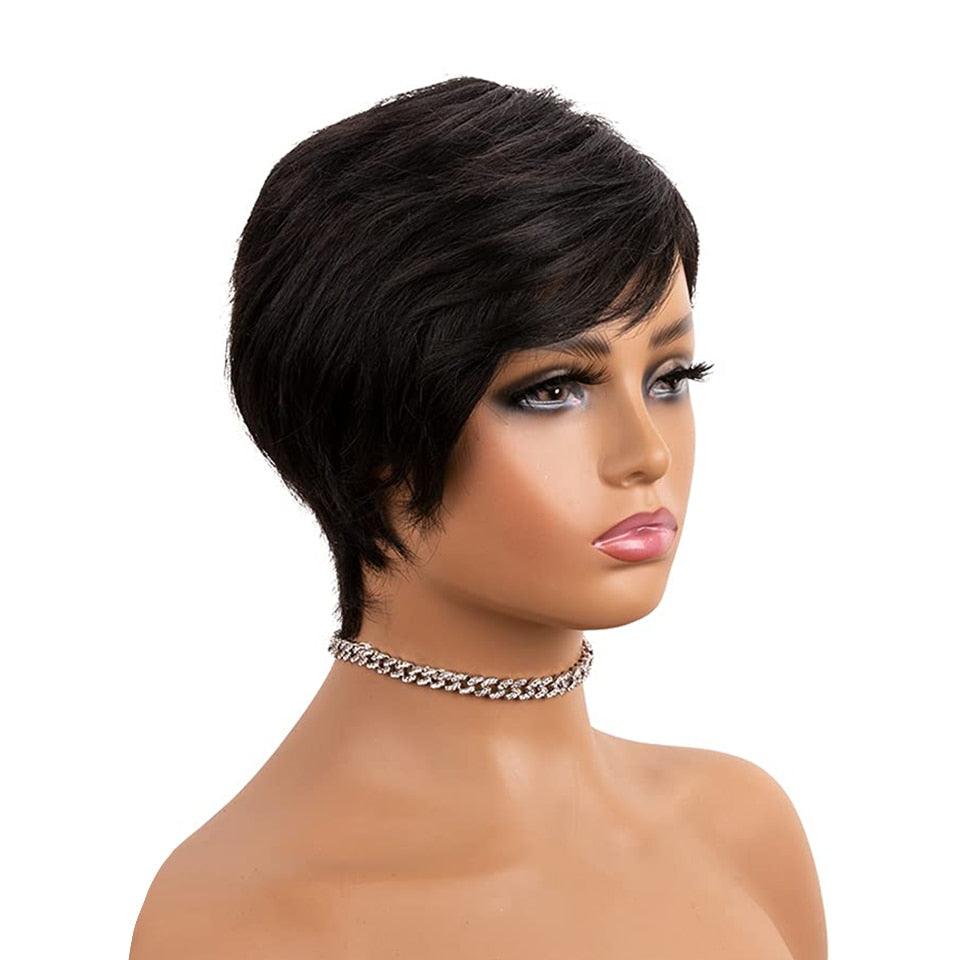 Trending Natural Color Short Bob Straight Human Wigs With Bangs Brazilian Virgin Hair Pixie Cut Wig Human Hair Wig For Black Women Gifts for Girlfriends