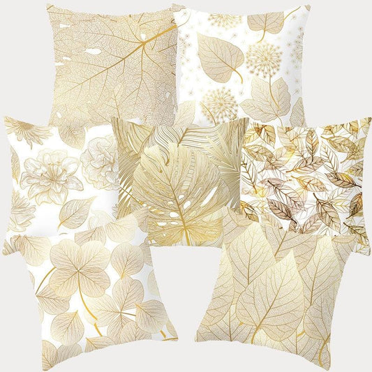Tropical Leaf Flower Green Yellow Pillowcase Decorative Throw Pillow Case Cushion Cover Gold Stamping Leaves Polyester Cushion Cover Throw Pillow Decorative Cushions Home Decor Pillow Covers