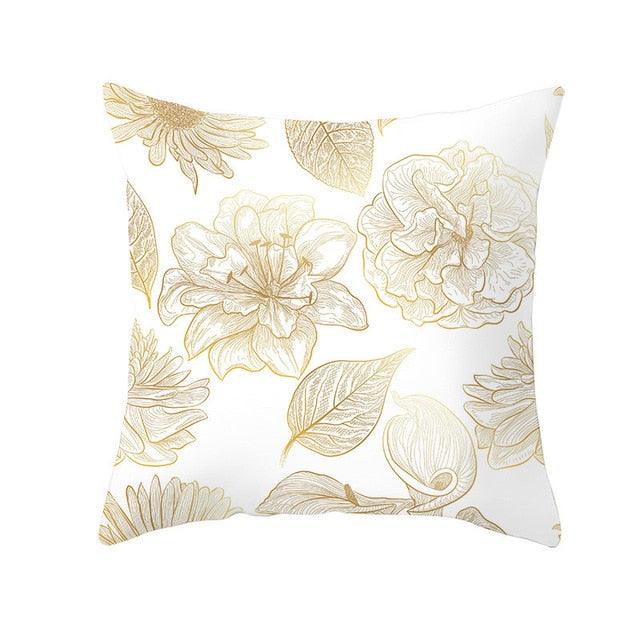 Tropical Leaf Flower Green Yellow Pillowcase Decorative Throw Pillow Case Cushion Cover Gold Stamping Leaves Polyester Cushion Cover Throw Pillow Decorative Cushions Home Decor Pillow Covers