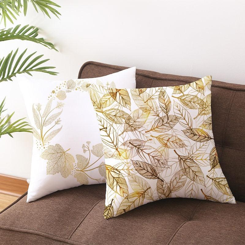 Tropical Leaf Flower Green Yellow Pillowcase Decorative Throw Pillow Case Cushion Cover Gold Stamping Leaves Polyester Cushion Cover Throw Pillow Decorative Cushions Home Decor Pillow Covers