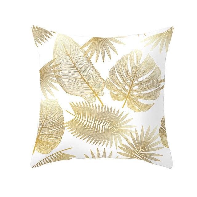 Tropical Leaf Flower Green Yellow Pillowcase Decorative Throw Pillow Case Cushion Cover Gold Stamping Leaves Polyester Cushion Cover Throw Pillow Decorative Cushions Home Decor Pillow Covers