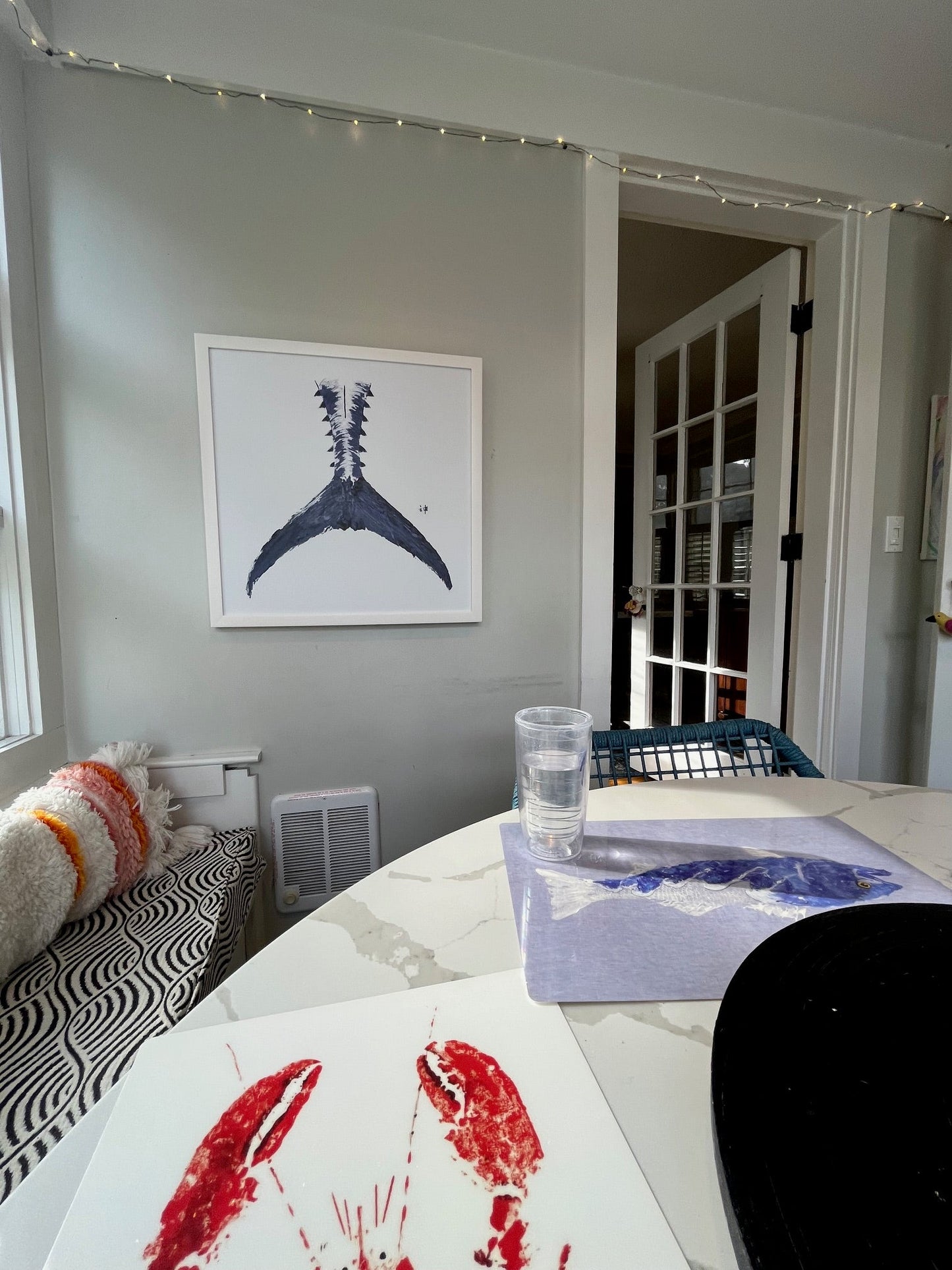 FishTail Caribbean Blue on White Framed Canvas