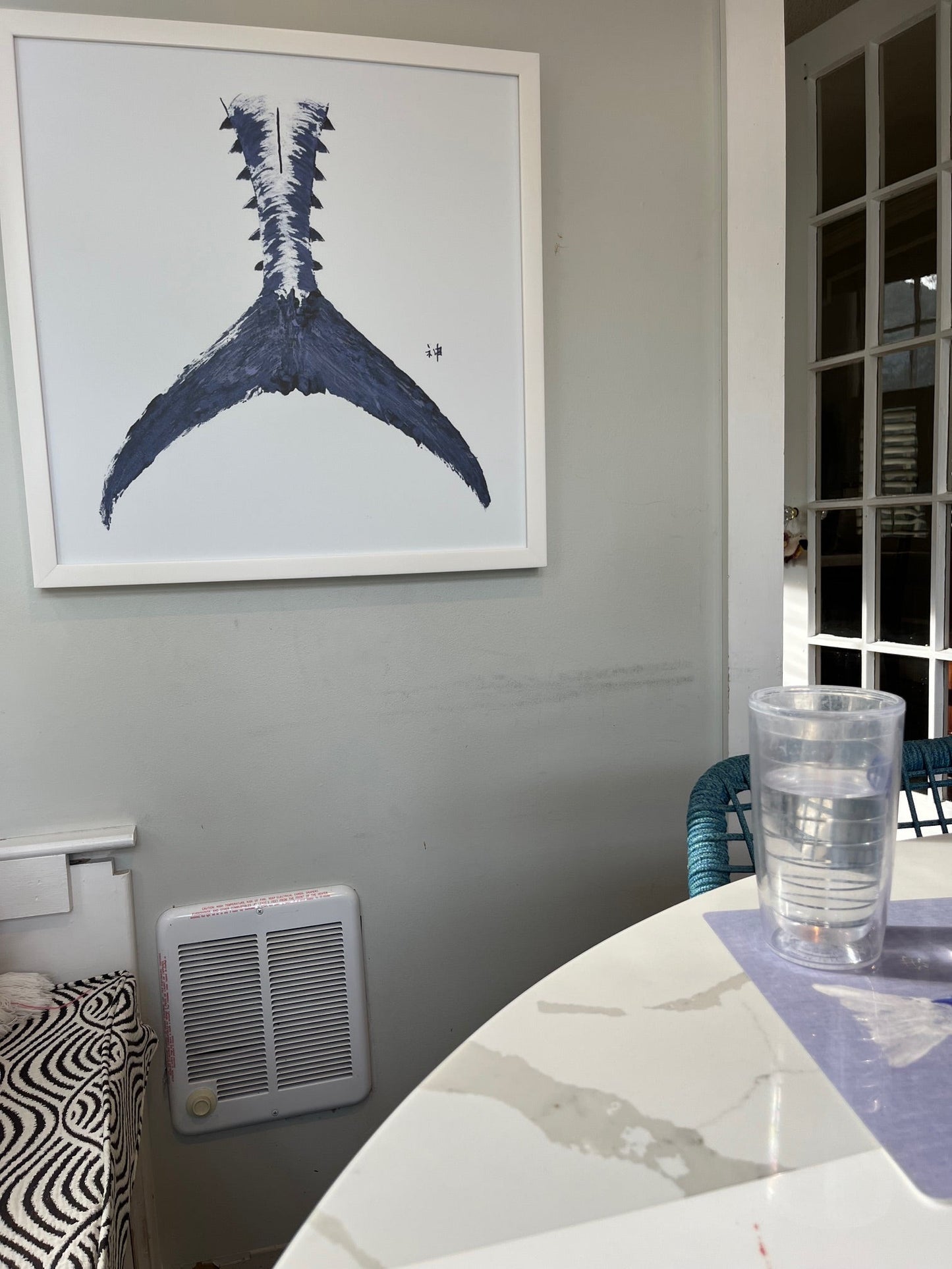 FishTail Caribbean Blue on White Framed Canvas