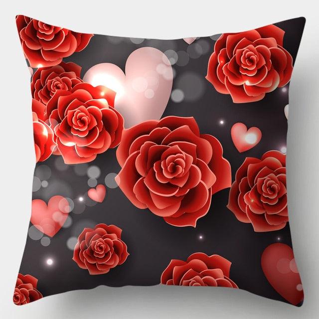 Valentines Day Red Heart And Flowers Pillow Cover Decorative Cushion Case Home Decor Sofa Couch Bedroom Car Flower Pillow Covers Love Pillow Covers Decorative Linen Square Throw Pillow Covers Couple Cushion Cases Home Decor for Sofa Bedroom Car  45x45cm