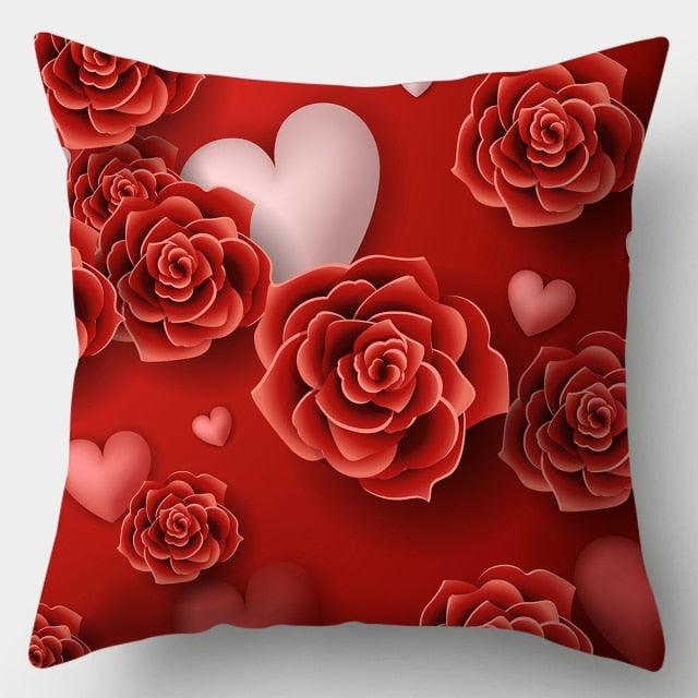 Valentines Day Red Heart And Flowers Pillow Cover Decorative Cushion Case Home Decor Sofa Couch Bedroom Car Flower Pillow Covers Love Pillow Covers Decorative Linen Square Throw Pillow Covers Couple Cushion Cases Home Decor for Sofa Bedroom Car  45x45cm