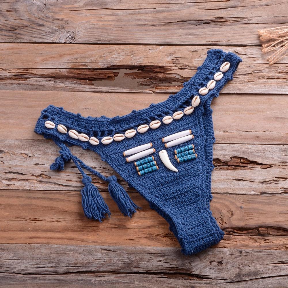 Vintage Blue Bikinis 2 Piece Halter Bikini Set Women High Waist Sequin Swimsuit  Set Handmade Crochet High Quality Swimsuit Women Push Up Swimwear Knitted Beach Wear Bathing Suit