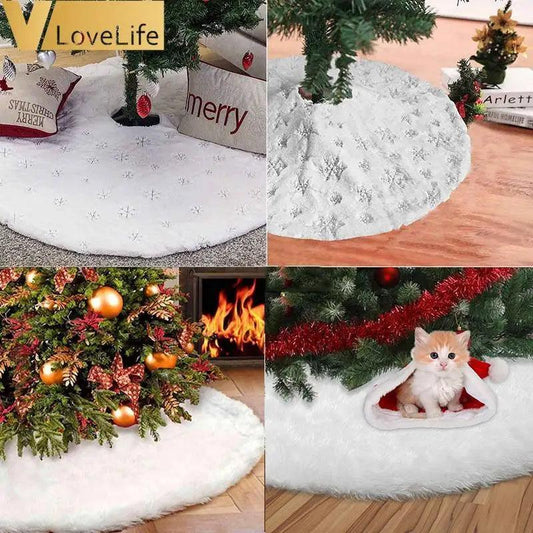 Christmas Tree Decor Snowflake Carpet White Christmas Tree Skirt Fur Skirt For Xmas Decorations Xmas Christmas Decorations For Home