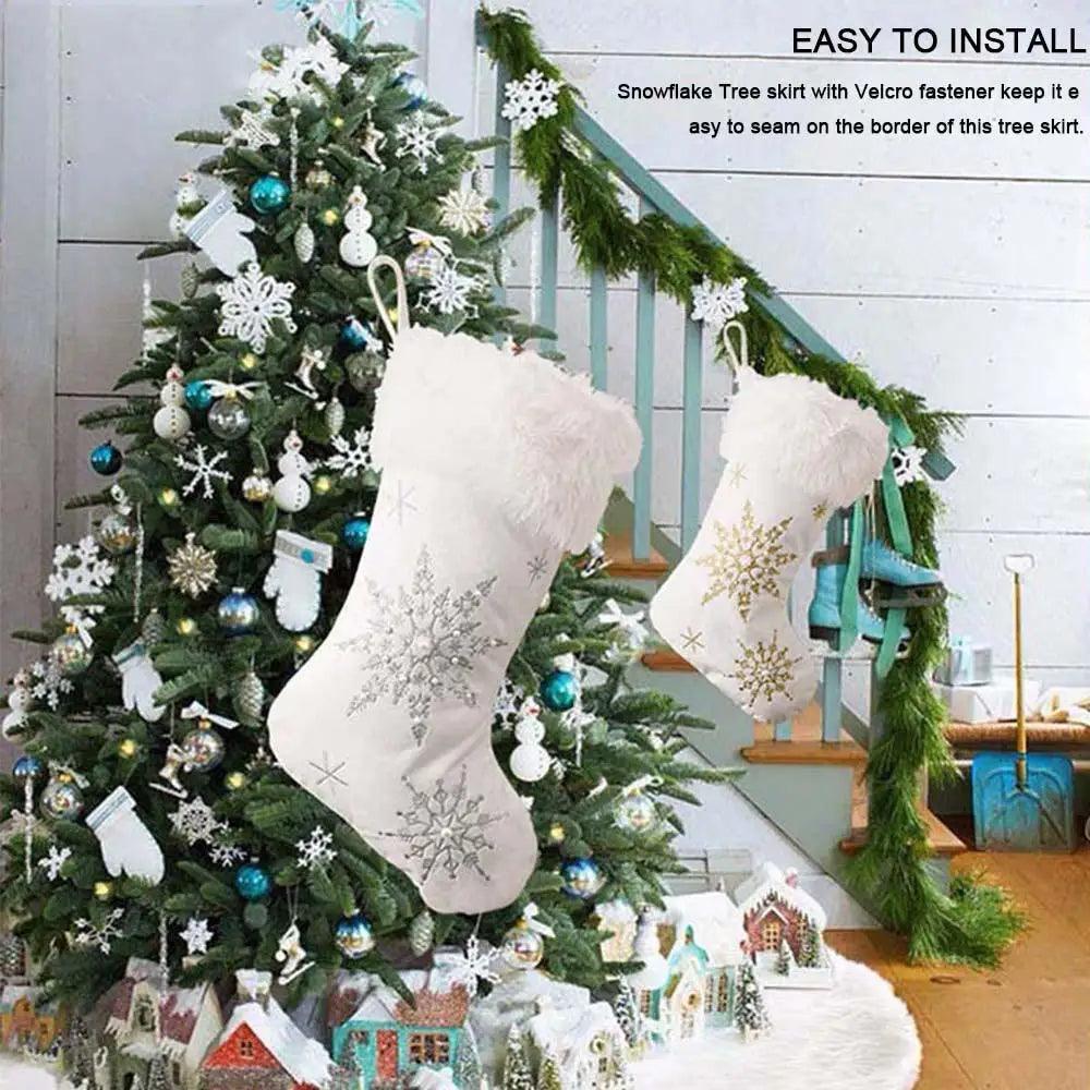 Christmas Tree Decor Snowflake Carpet White Christmas Tree Skirt Fur Skirt For Xmas Decorations Xmas Christmas Decorations For Home