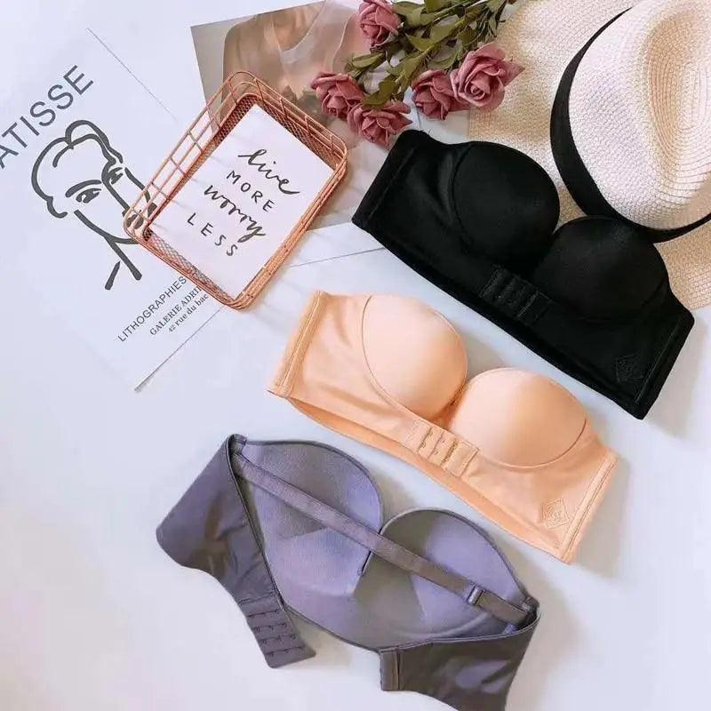 Vintage Style Front Closure Sexy Push Up Bra Women Invisible Bras Underwear Lingerie for Female Brassiere Strapless Seamless Bralette ABC Cup