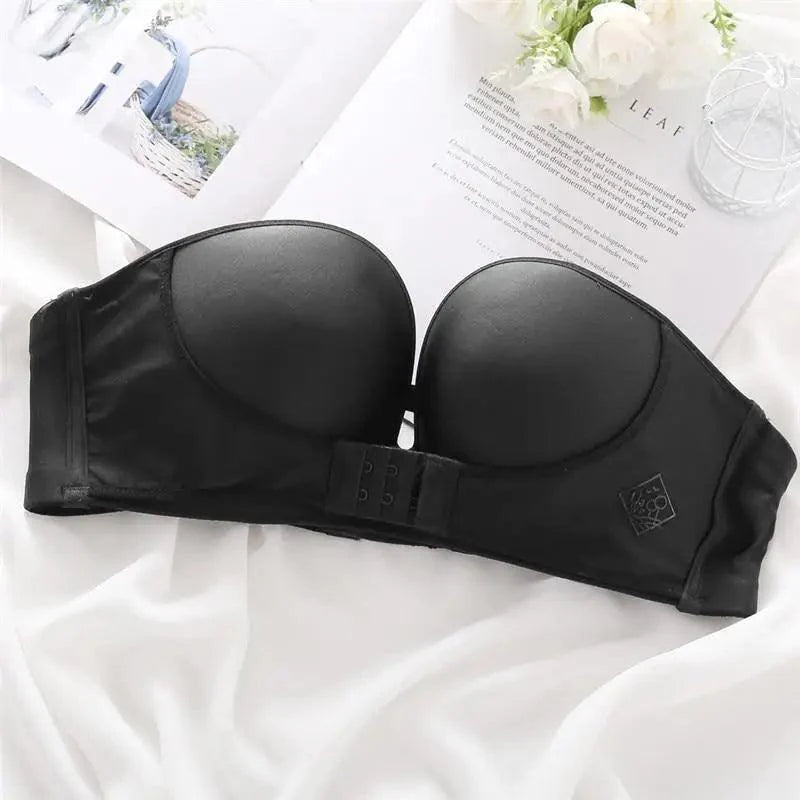 Vintage Style Front Closure Sexy Push Up Bra Women Invisible Bras Underwear Lingerie for Female Brassiere Strapless Seamless Bralette ABC Cup