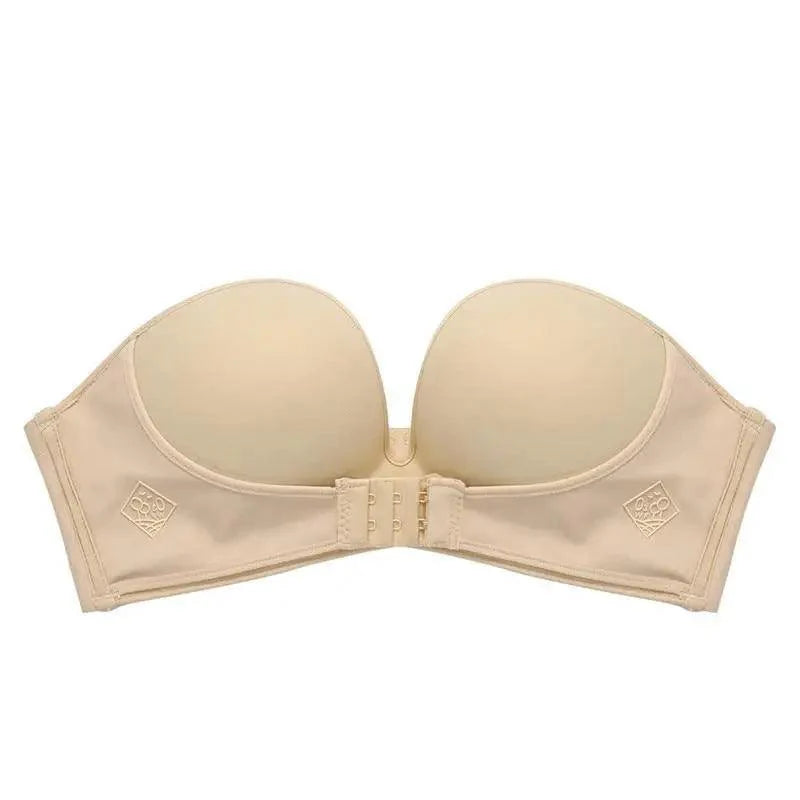 Vintage Style Front Closure Sexy Push Up Bra Women Invisible Bras Underwear Lingerie for Female Brassiere Strapless Seamless Bralette ABC Cup