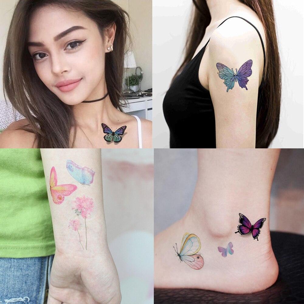 Waterproof Colorful Butterfly Temporary 3D Stickers Body Tattoos Various Styles For Womens