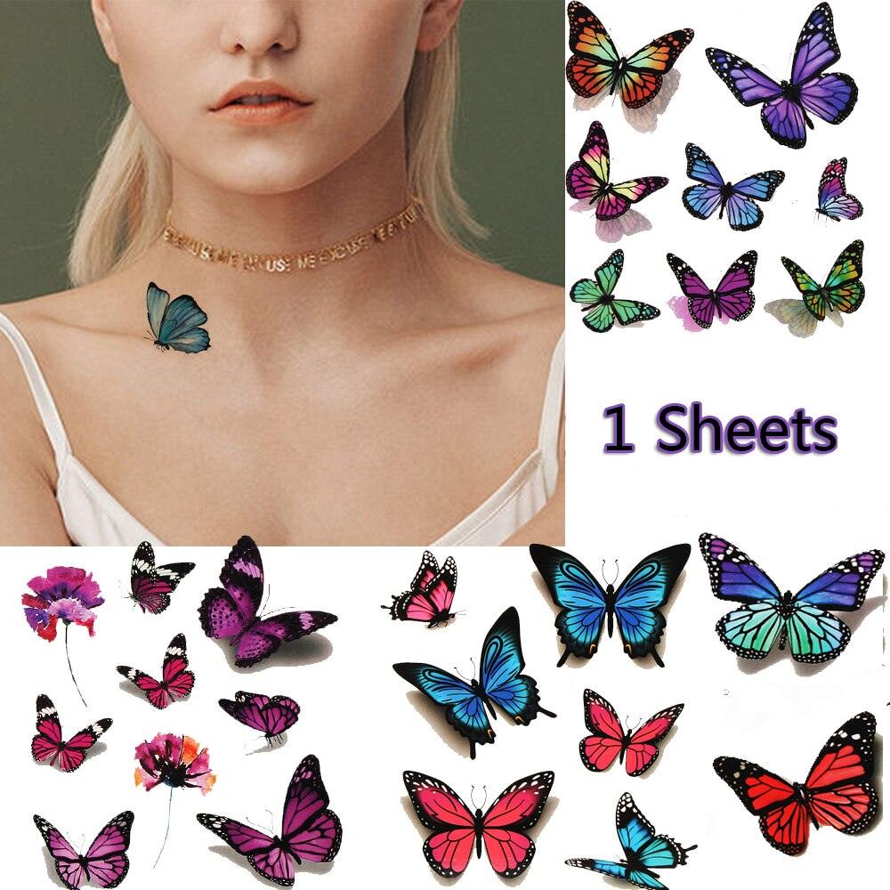 Waterproof Colorful Butterfly Temporary 3D Stickers Body Tattoos Various Styles For Womens