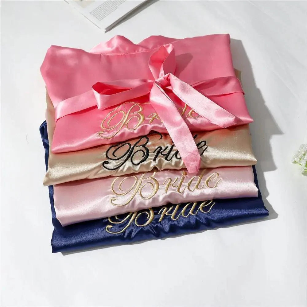 Wedding Satin Bride Robe Elegant Golden Bridesmaid Casual Short Women Nightwear Comfortable Sleepwear