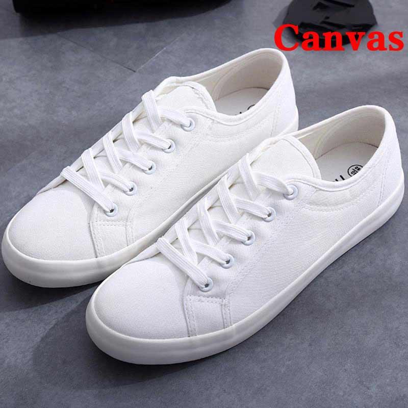 White Summer Womens Sneakers Trainers White Leather Canvas Shoes Tenis Classic Casual Cotton Slip On Canvas Comfortable Walking Flats Sneakers