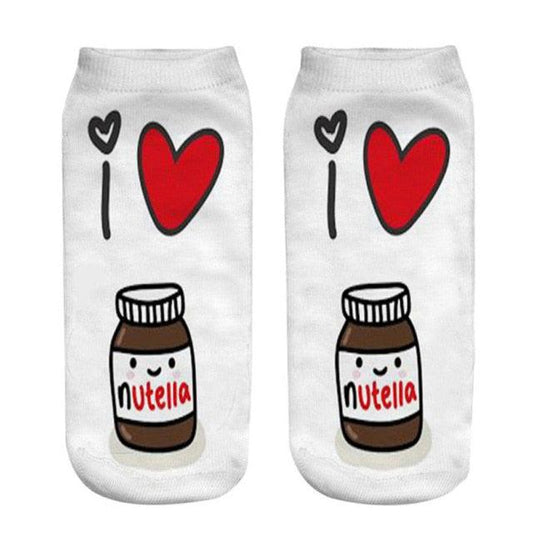 Women Funny Cute 3D Print Foods White Nutella Character Socks Unisex Happy Breathable Cotton Cartoon Donuts Biscuit Dessert Gift Socks For Men And Women