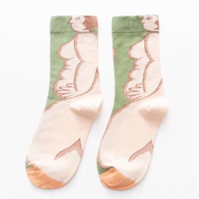 Women Long Sock Cartoon Print Creative Fashion Personalized Novelty Men Women Socks Winter Warm Comfortable Cotton Socks Running Cycling Socks For Men And Women