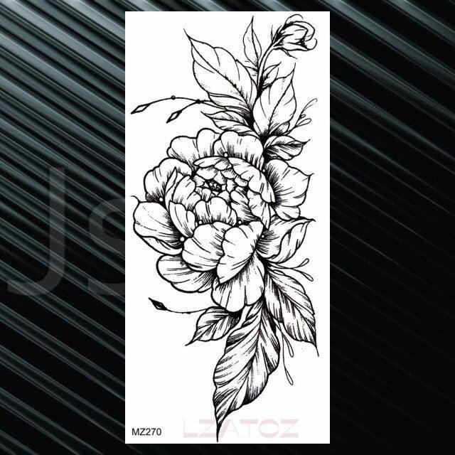 Women's Fashion Flower Temporary Tattoos Sticker Fake Rose Waterproof Large Realistic Black Colorful Flowers Tattoos