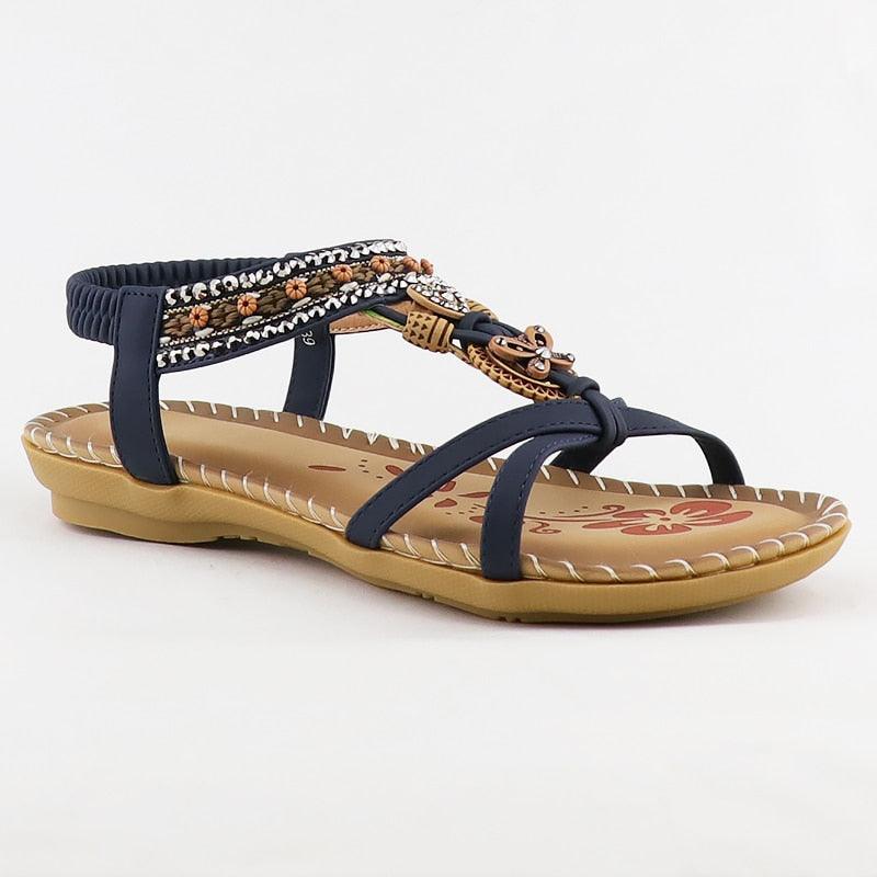Women Summer Vintage Shoes Sandals Butterfly-knot Rhinestone Slides Elastic Band Sandal Comfort Flats Sandals With Elastic Ankle Strap Casual Rhinestone Shoes Beach Slip On Sandals