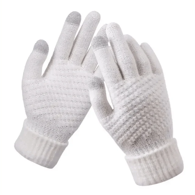 Women Winter Modern Touchscreen Gloves Thicken Warm Knitted Stretch One Size Gloves Full Finger Outdoor Skiing Gloves