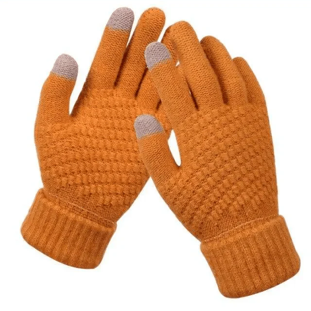 Women Winter Touch Screen Gloves Thicken Warm Knitted Stretch Gloves For Winter Wool Full Finger Outdoor Skiing Gloves Unisex Winter Gloves Women Touch Screen Gloves Knitted Gloves for Girls Stylish Winter Gloves