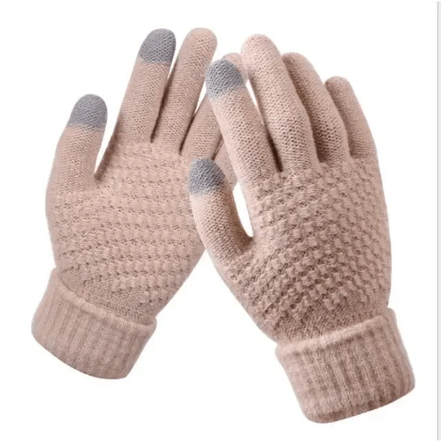 Women Winter Touch Screen Gloves Thicken Warm Knitted Stretch Gloves For Winter Wool Full Finger Outdoor Skiing Gloves Unisex Winter Gloves Women Touch Screen Gloves Knitted Gloves for Girls Stylish Winter Gloves