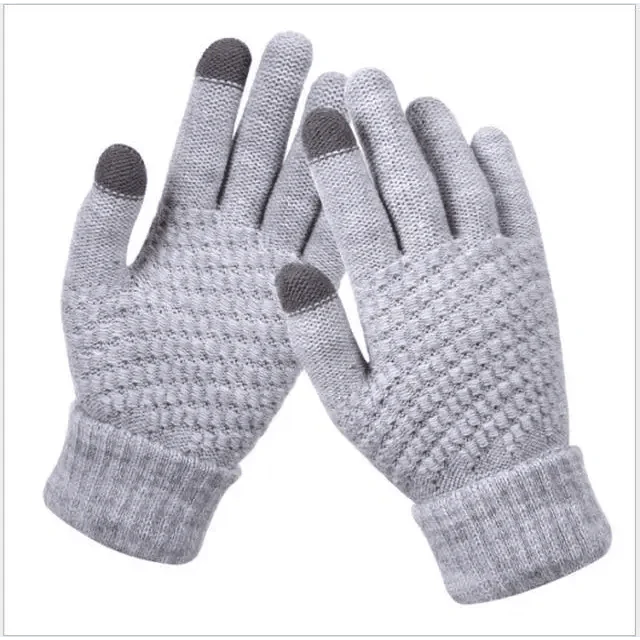 Women Winter Touch Screen Gloves Thicken Warm Knitted Stretch Gloves For Winter Wool Full Finger Outdoor Skiing Gloves Unisex Winter Gloves Women Touch Screen Gloves Knitted Gloves for Girls Stylish Winter Gloves