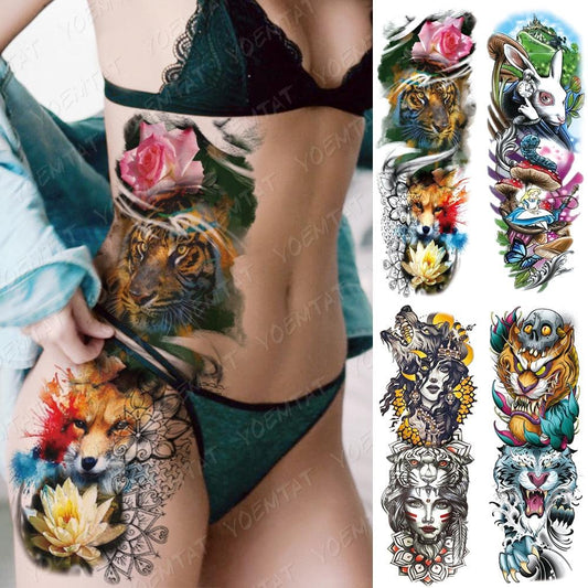 Womens Large Waterproof Temporary Sticker Tattoo Tiger Fox Luxury Design From Wonderland