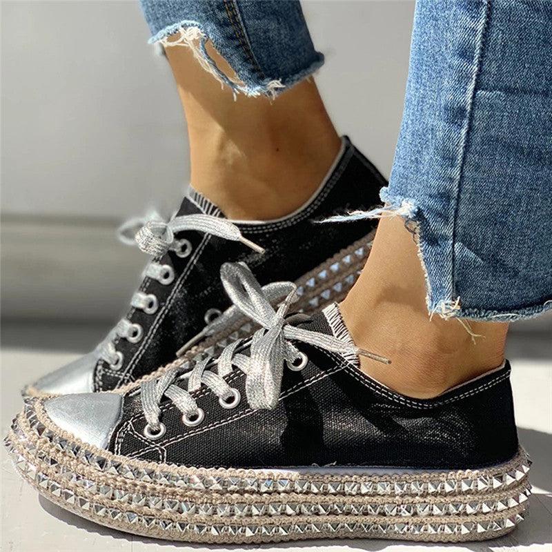 Womens Leopard Sneakers Women Canvas Shoes Leisure Lace-Up Sneakers Rhinestone Shiny Flat Charming Shoes Platform Leisure Low Sneakers