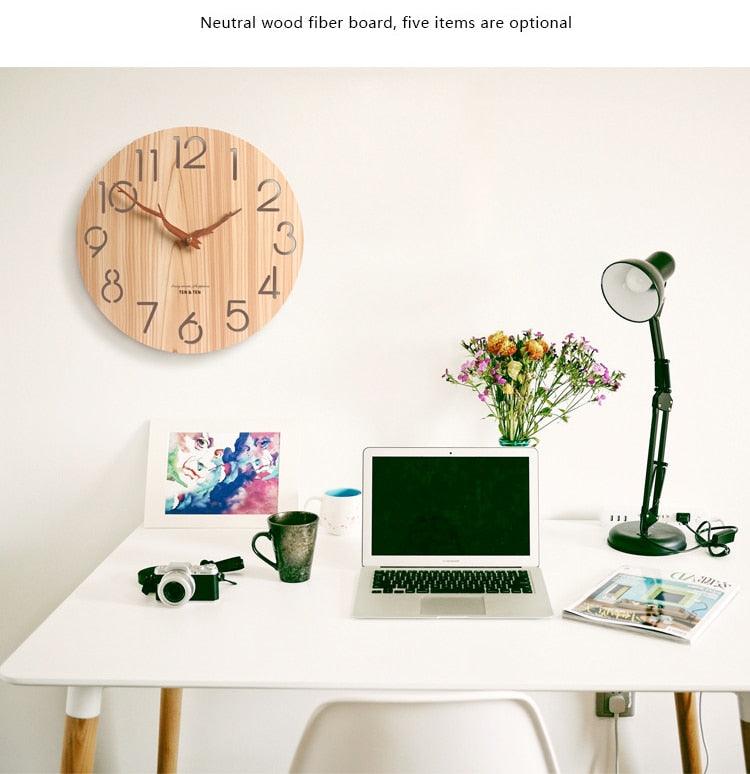 Wooden 3D Wall Clock Modern Design Nordic Room Decoration Kitchen Clock Art Hollow Wall Watch Home Decor Children's Room Decoration Kitchen Clock Art Hollow Wall Watch Home Decor 12 Inch