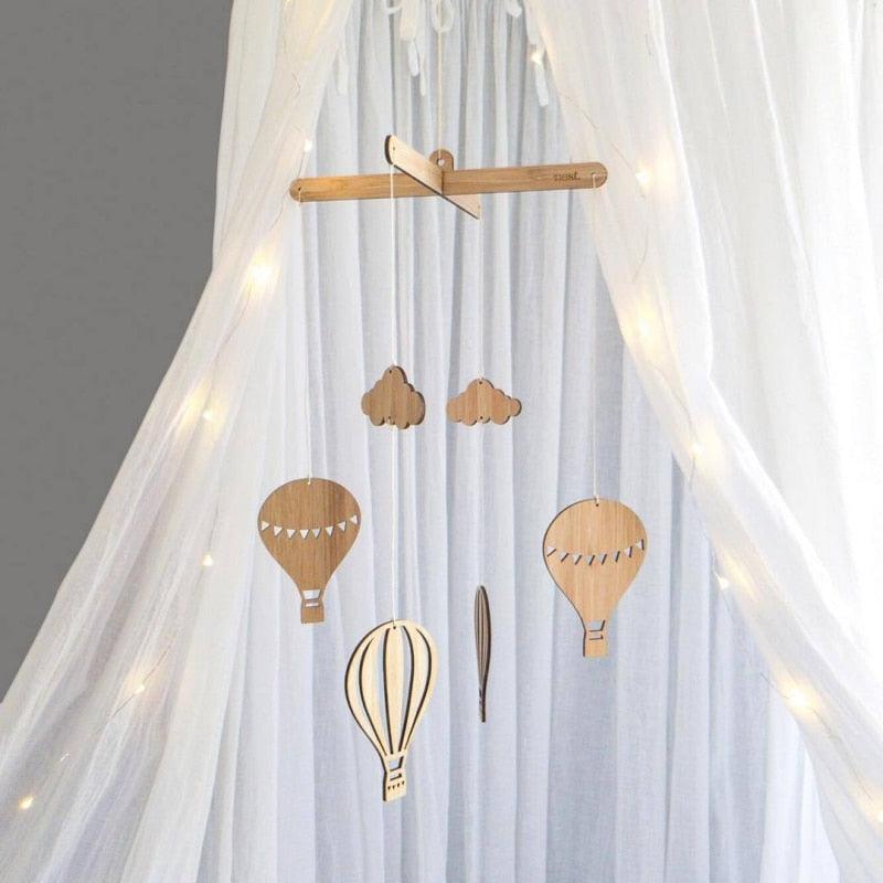 Wooden Hot Air Balloon Wind Chime Hanging Toys Baby Bed Bell Kids Room Decoration Wall Hanging Ornaments Nursery Decor Photo Props  For Kids Wind Chimes Decorations