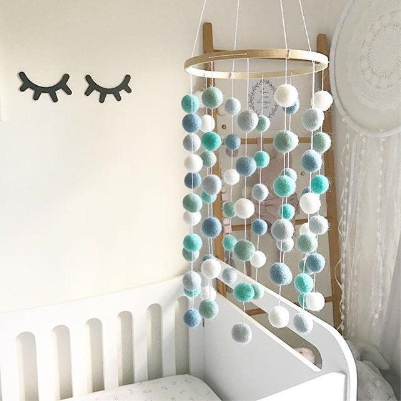Wooden Ring With Felt Balls Wind Chimes Newborn Baby Bed Bell Pendant Kids Room Decoration Wooden Wind Chime Bed Bell Nursery Mobile Crib Bed Bell Wall Hanging Ornament