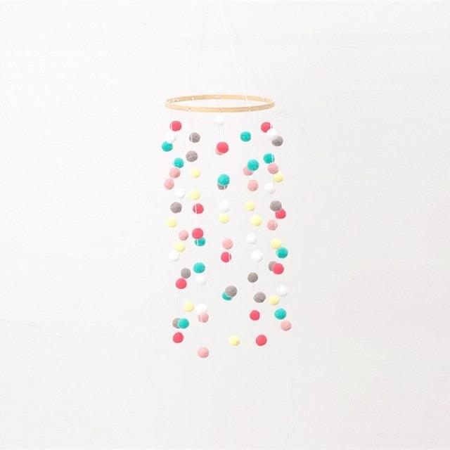 Wooden Ring With Felt Balls Wind Chimes Newborn Baby Bed Bell Pendant Kids Room Decoration Wooden Wind Chime Bed Bell Nursery Mobile Crib Bed Bell Wall Hanging Ornament