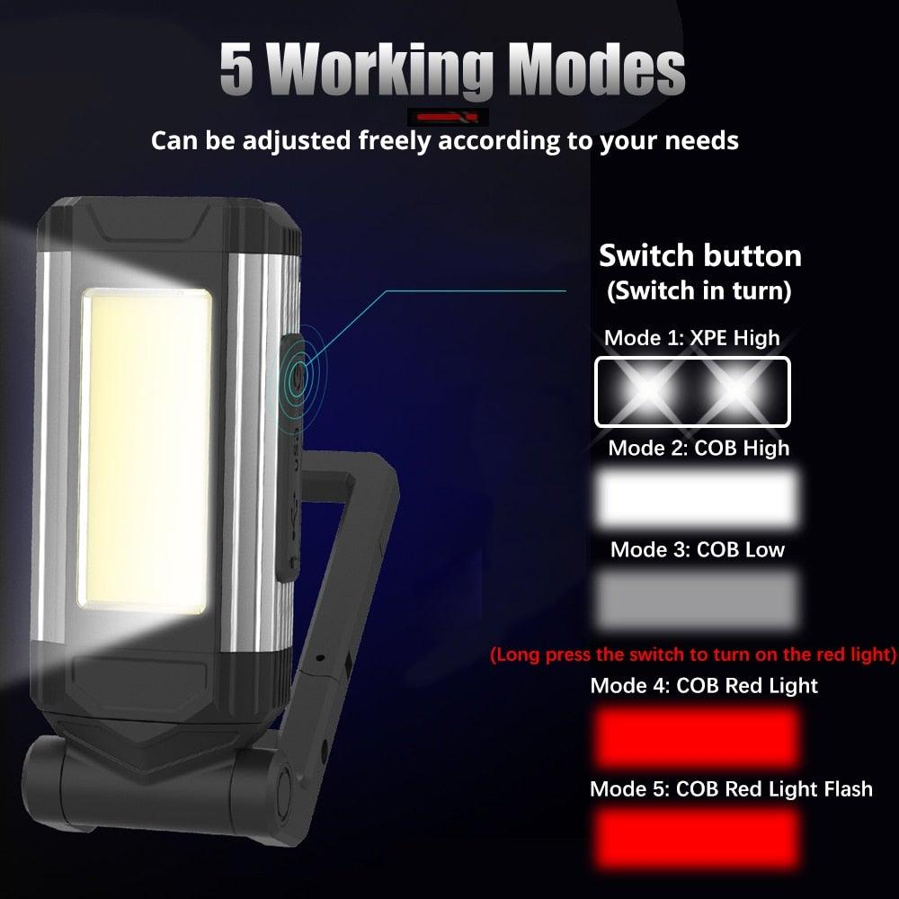 Work Light Rechargeable LED Camping Waterpoof Portable Multifunctional Adjustable USB Light Hanging Hook& Magnetic Base Flashlight For Hurricane Camping Hiking Riding Fishing Jogging Household