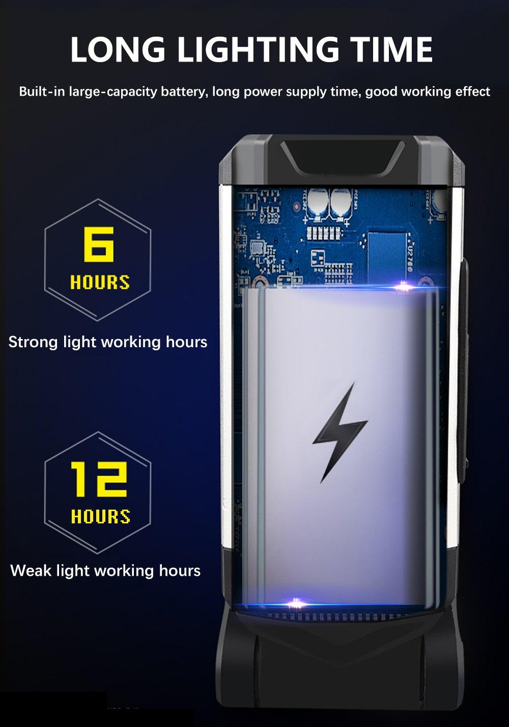 Work Light Rechargeable LED Camping Waterpoof Portable Multifunctional Adjustable USB Light Hanging Hook& Magnetic Base Flashlight For Hurricane Camping Hiking Riding Fishing Jogging Household