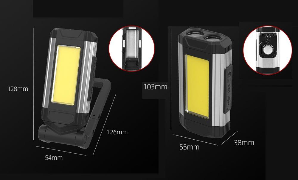 Work Light Rechargeable LED Camping Waterpoof Portable Multifunctional Adjustable USB Light Hanging Hook& Magnetic Base Flashlight For Hurricane Camping Hiking Riding Fishing Jogging Household