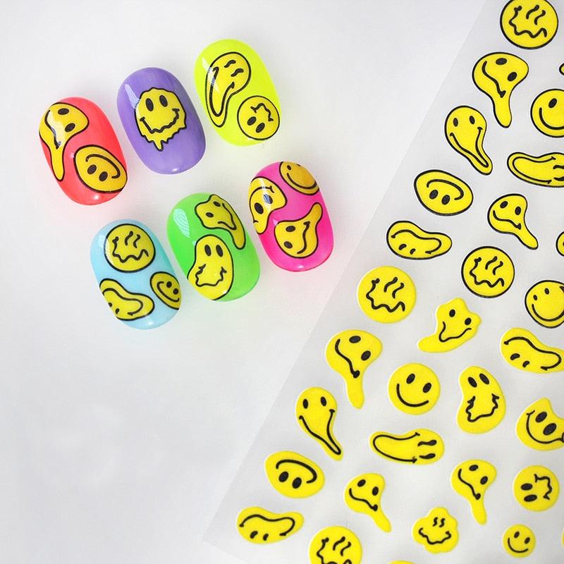 Yellow Smiles Sun Moon Clouds 3D Nail Stickers For Halloween Theme Slider Decals Nail Art Decorations Design  3D Self-Adhesive Nail Decorations Accessories Women Girls Manicure Decorations Nail Art Supplies Water Transfer Decals