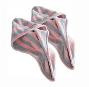 Microfiber Hair Turban Wrap Hair Drying Towels for Long Hair, Grey & Pink Stripes 2 Packs – PL-BEA3784491-KELLY00432-RP